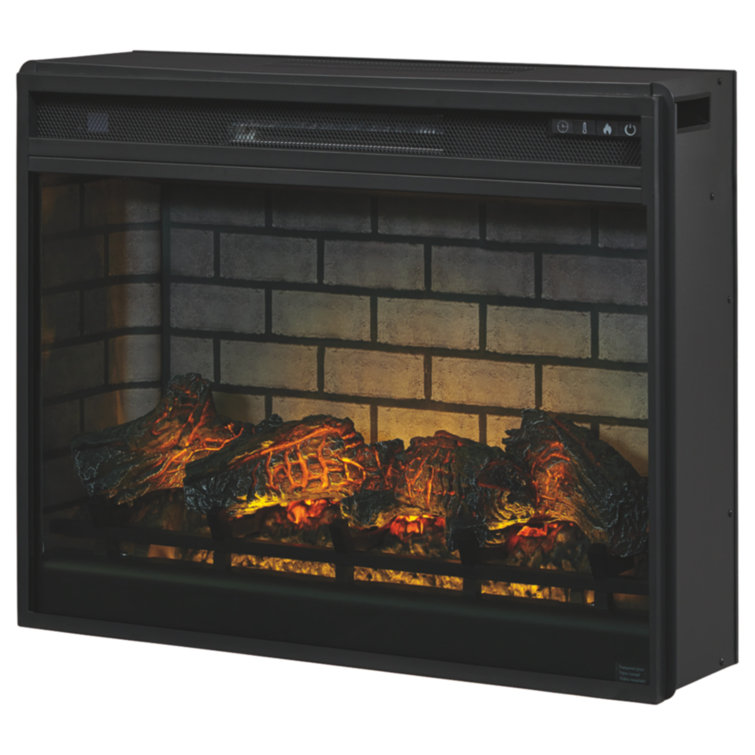 Black Electric Infrared Fireplace Insert with Faux Firebrick