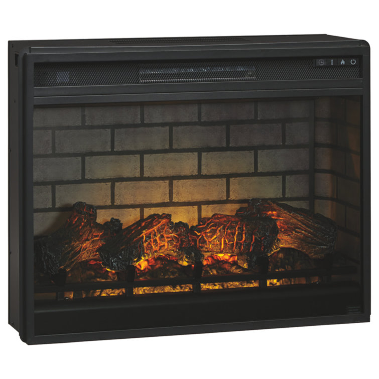 Black Electric Infrared Fireplace Insert with Faux Firebrick