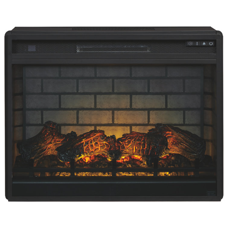 Black Electric Infrared Fireplace Insert with Faux Firebrick