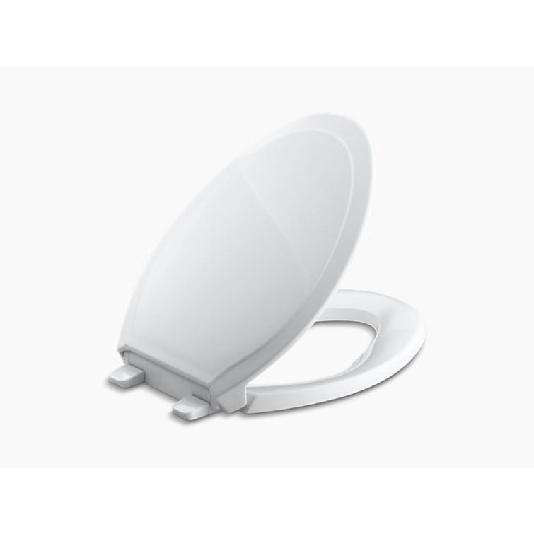 White Elongated Quiet-Close Toilet Seat with Grip-Tight Bumpers