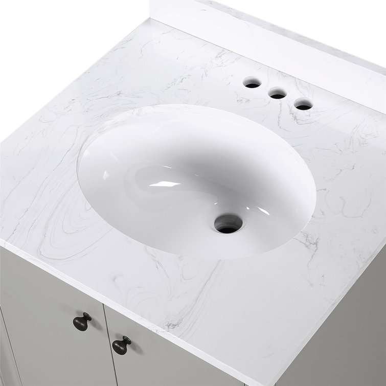Gray Ceramic Oval Sink Freestanding Bathroom Vanity with Granite Top