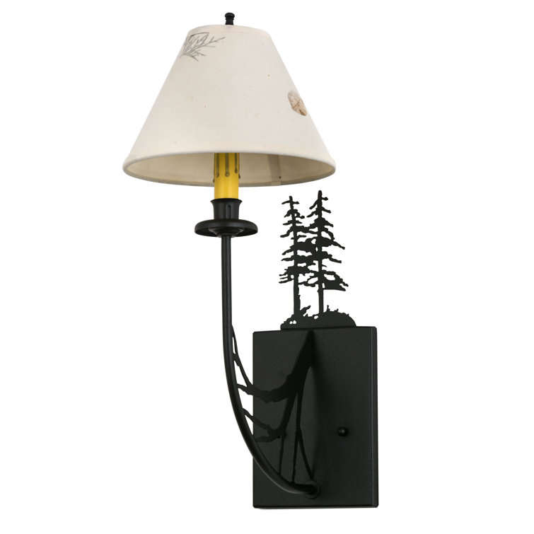 Rustic Black Steel 18.5" Tall Pines Dimmable Wall Sconce