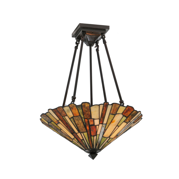 Mahogany Bronze 17" Stained Glass Semi-Flush Mount Light