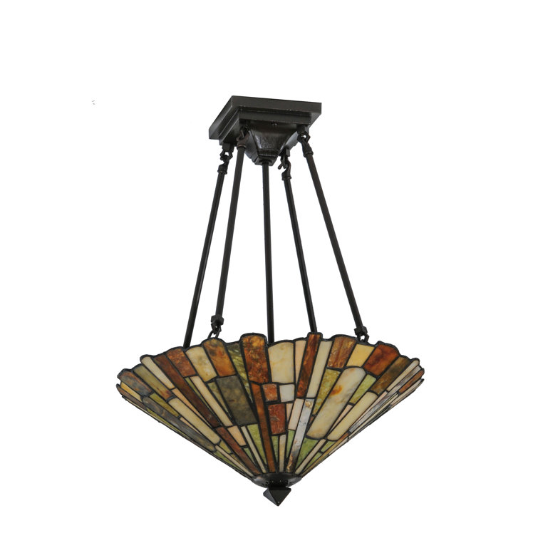 Mahogany Bronze 17" Stained Glass Semi-Flush Mount Light