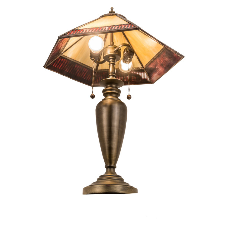 Antique Brass and Glass Gothic Table Lamp, 25"