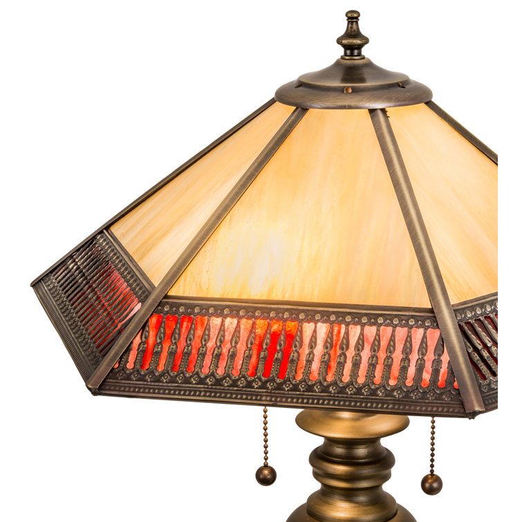 Antique Brass and Glass Gothic Table Lamp, 25"