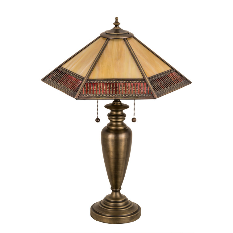 Antique Brass and Glass Gothic Table Lamp, 25"