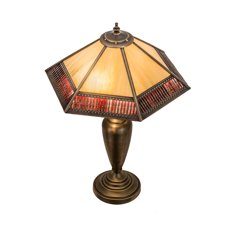 Antique Brass and Glass Gothic Table Lamp, 25"