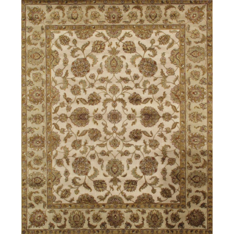 Handmade Beige Wool and Silk 8' x 10' Rectangular Rug