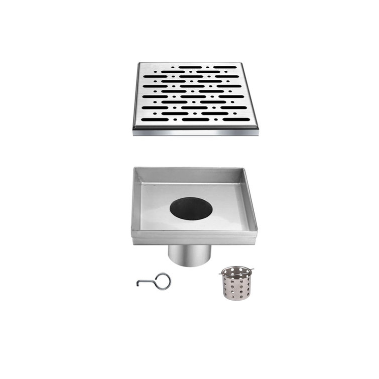 Stainless Steel Square Grid Shower Drain 5-3/32 Inch