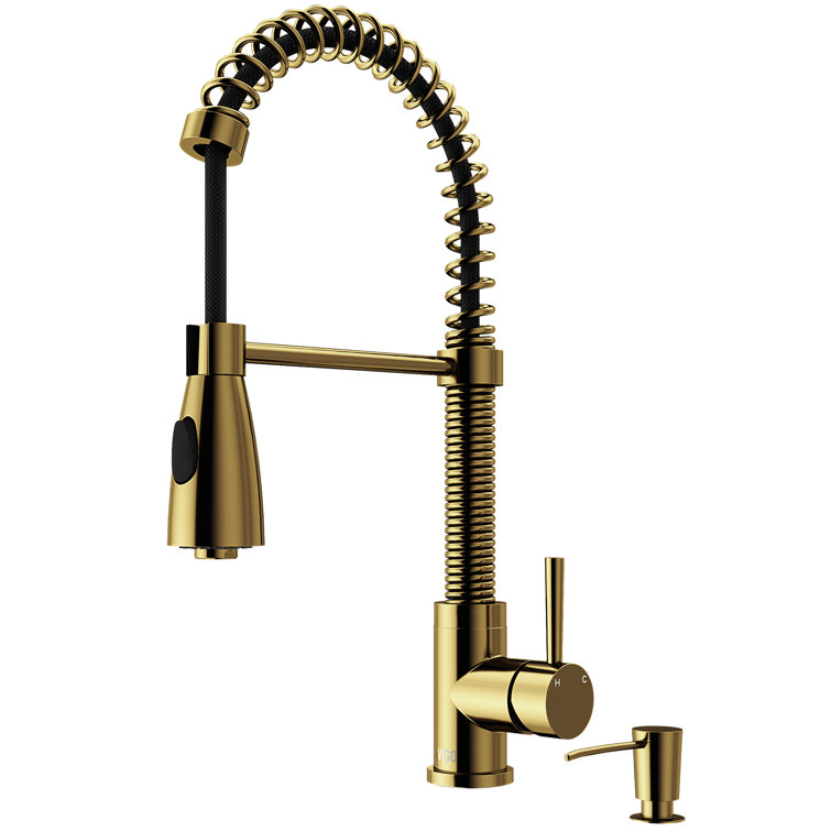 Elegant Matte Gold Pull-Down Kitchen Faucet with Soap Dispenser
