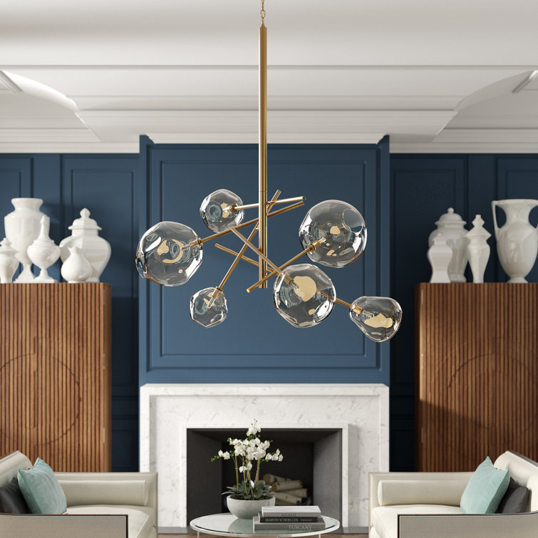 Regina Andrew 6-Light Sputnik Chandelier in Natural Brass with Smoke Glass Globes