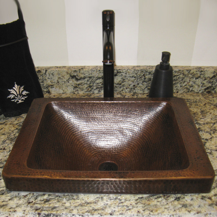 Antique Hand-Hammered Copper Rectangular Bathroom Sink