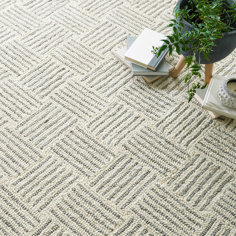 Ivory and Gray Handwoven Wool Striped 8' x 10' Rug