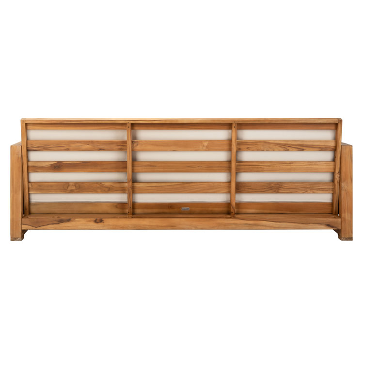Natural Teak Wood Outdoor 3-Seat Sofa with Cream Cushions