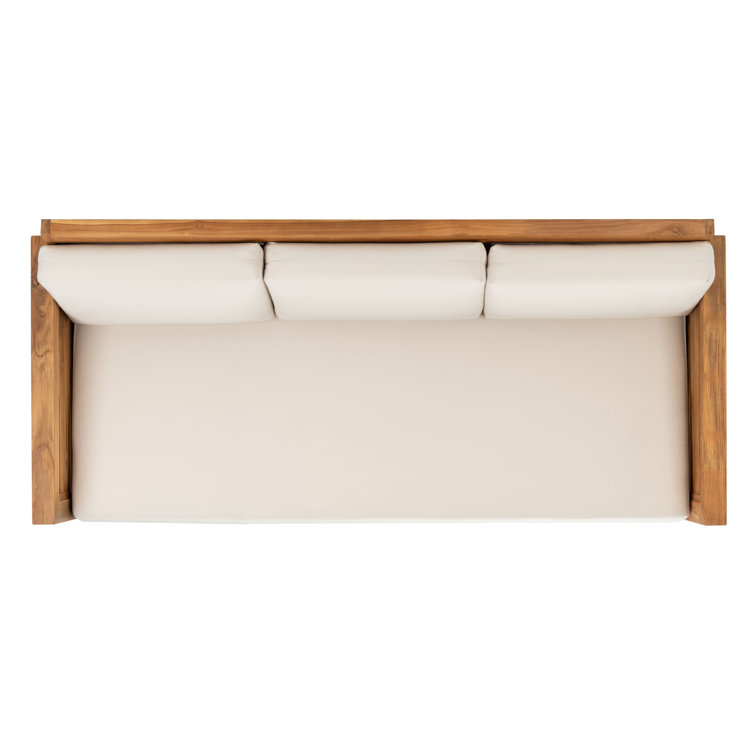 Natural Teak Wood Outdoor 3-Seat Sofa with Cream Cushions