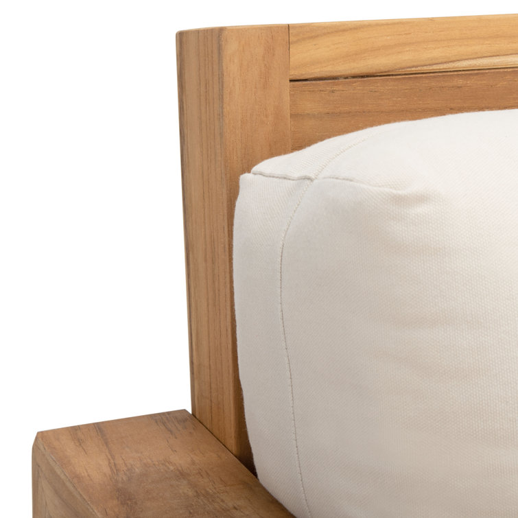 Natural Teak Wood Outdoor 3-Seat Sofa with Cream Cushions