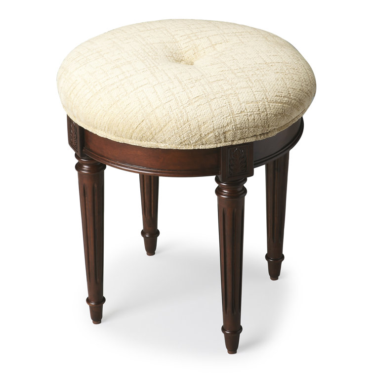 Plantation Cherry Elegance Vanity Stool with Cotton Hobnail Fabric