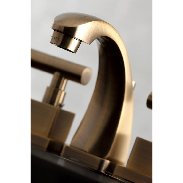 Antique Brass Widespread Bathroom Faucet with Drain Assembly