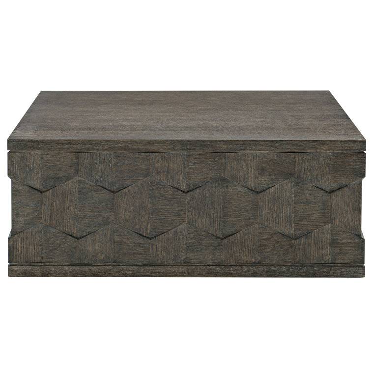 Linea Transitional Square Cocktail Table with Storage in Brown Oak
