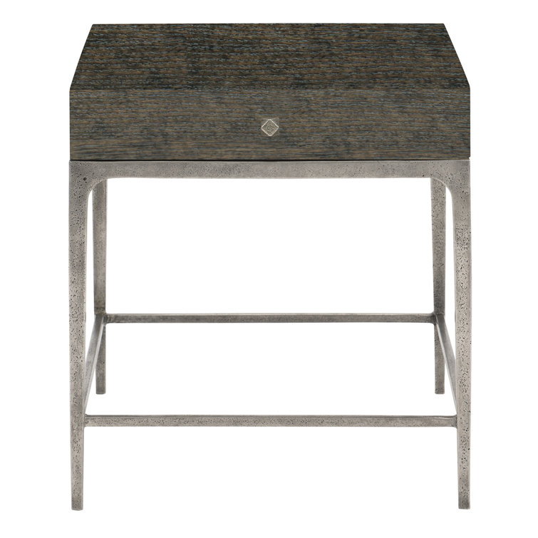 Transitional Wired Brushed Oak and Aluminum End Table with Drawer