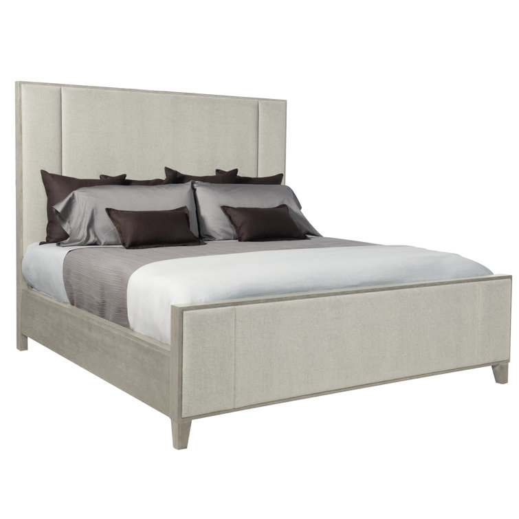 Beige King Upholstered Wood Frame Bed with Headboard