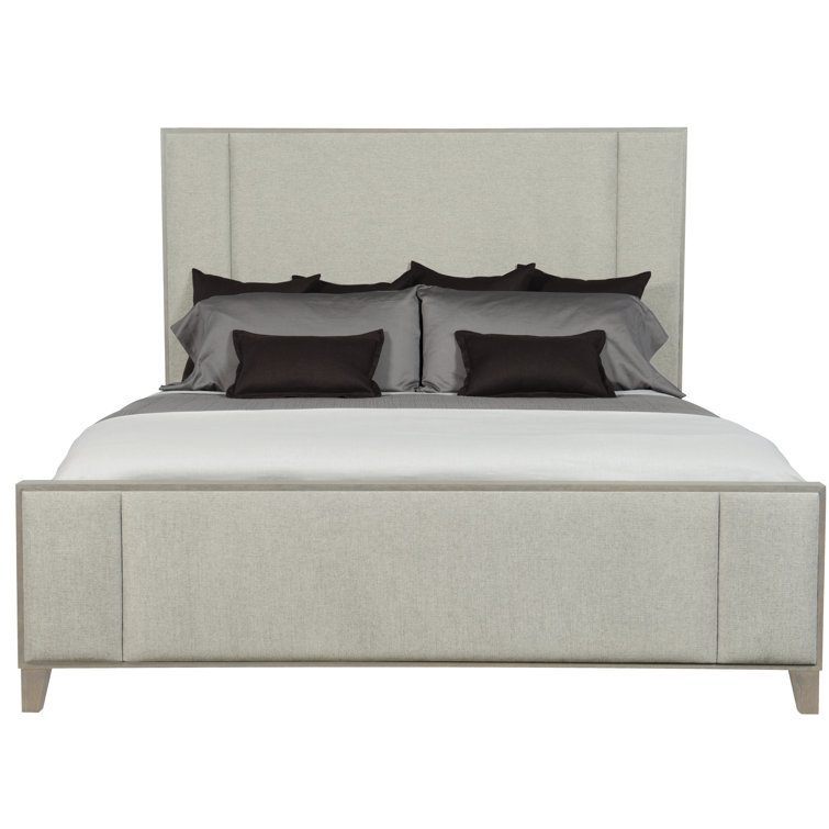 Beige King Upholstered Wood Frame Bed with Headboard