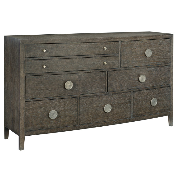 Transitional Bowed 8-Drawer Dresser in Cerused Charcoal Oak