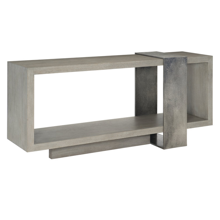 Beige Oak and Aluminum Rectangular Console Table with Storage
