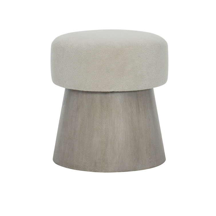 Transitional Cerused Greige Upholstered Round Bench
