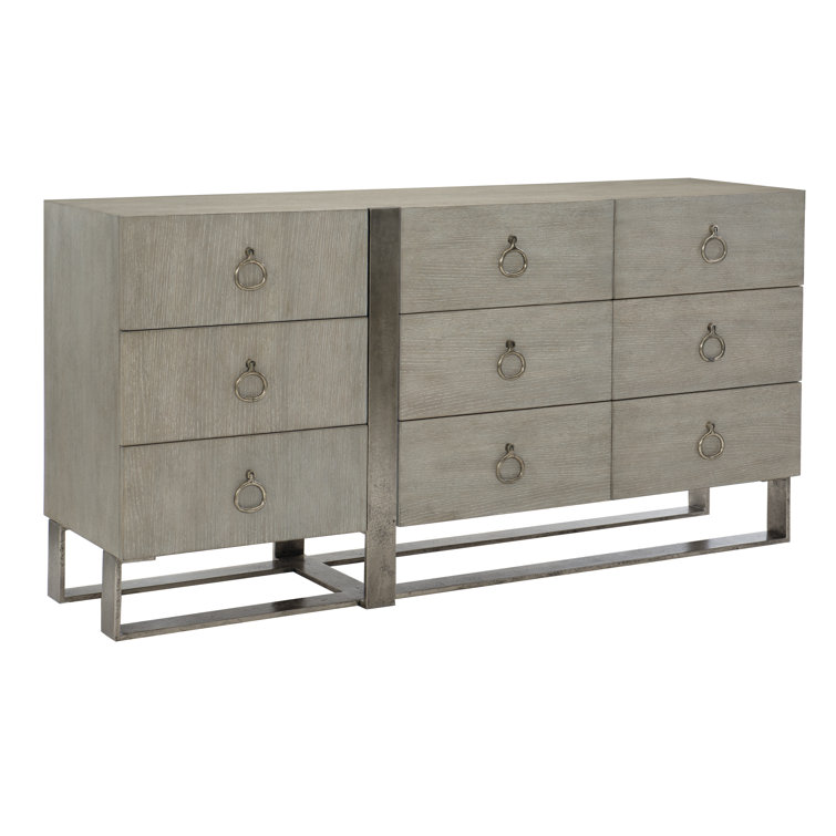 Gray Oak Transitional 9-Drawer Dresser with Aluminum Base