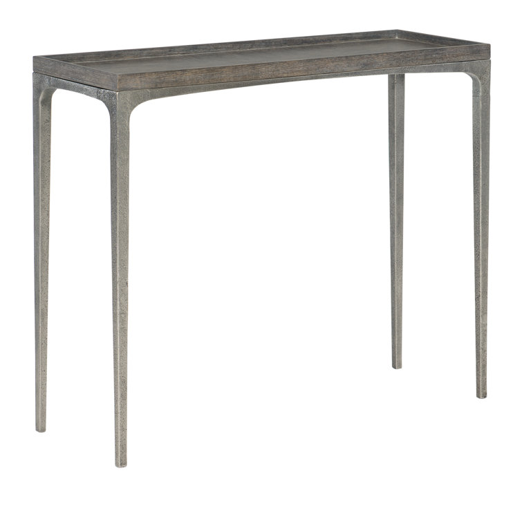 Transitional Cast Aluminum and Wire Brushed Oak Console Table with Storage