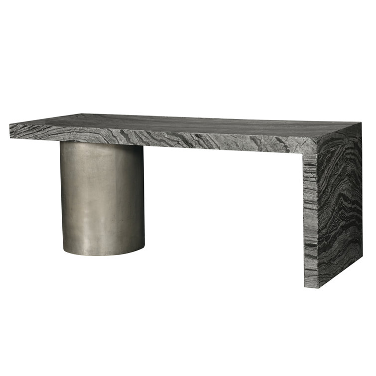 Transitional Black Marble Top Home Office Desk, 72"W