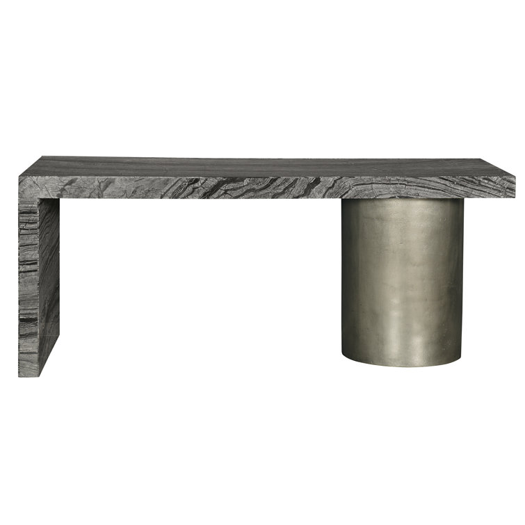 Transitional Black Marble Top Home Office Desk, 72"W