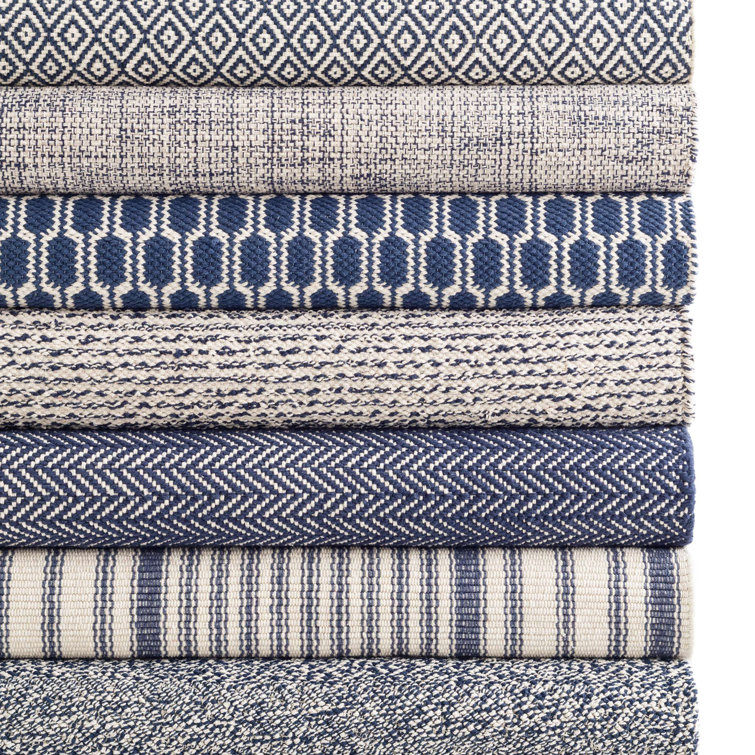 Indigo Blue Handwoven Cotton Herringbone Rug, 5' x 8'