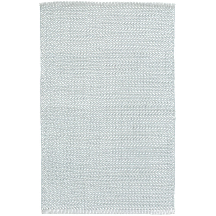 Light Blue and Ivory Herringbone Handwoven Reversible Rug 3x5