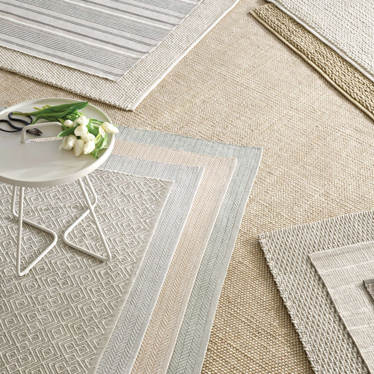 Light Blue and Ivory Herringbone Handwoven Reversible Rug 3x5