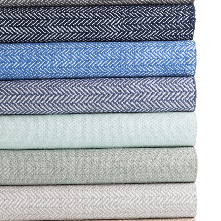 Light Blue and Ivory Herringbone Handwoven Reversible Rug 3x5