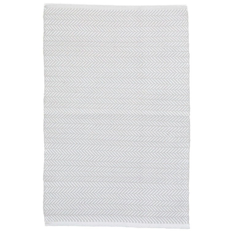 Pearl Grey and White Synthetic Herringbone 9' x 12' Rug