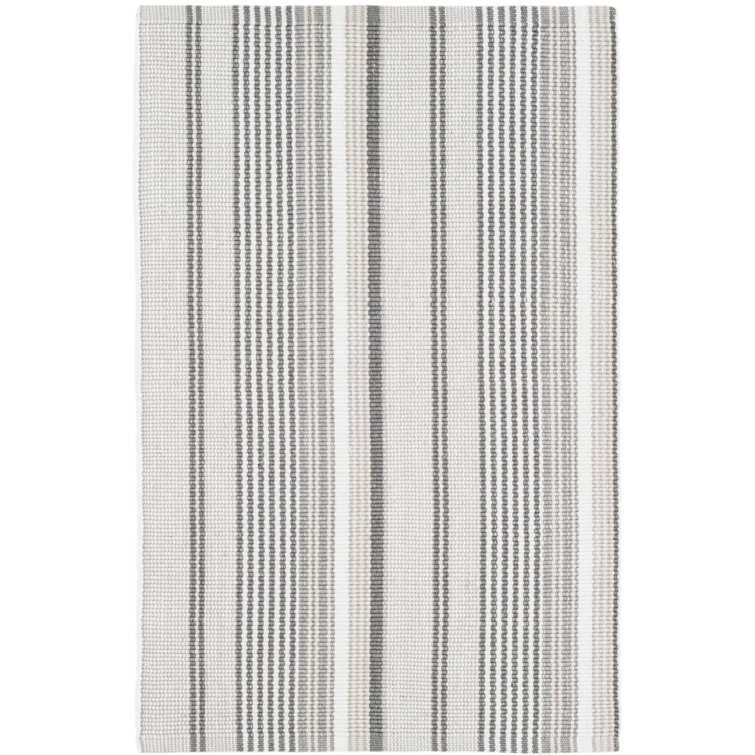 Gradation Ticking Striped Handwoven Cotton Gray/Cream Area Rug