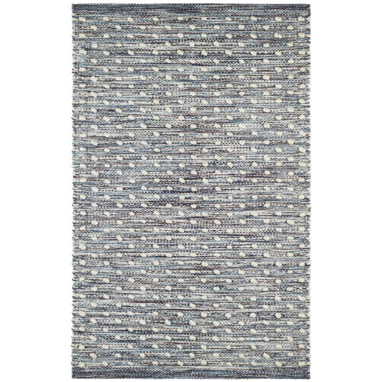 Hobnail Blue and Ivory Handwoven Synthetic Rug, 9' x 12'