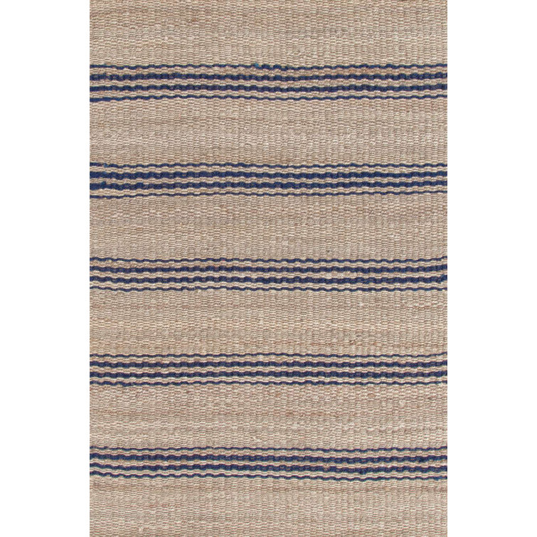 Indigo and Beige Handwoven Jute Stripe Rug, 6' x 9'