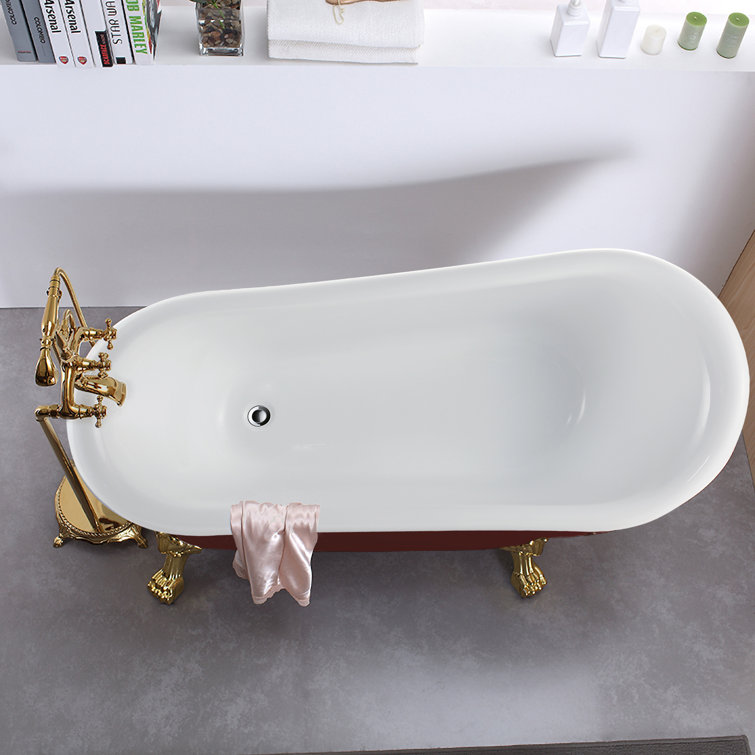 67" Red and White Acrylic Clawfoot Soaking Bathtub