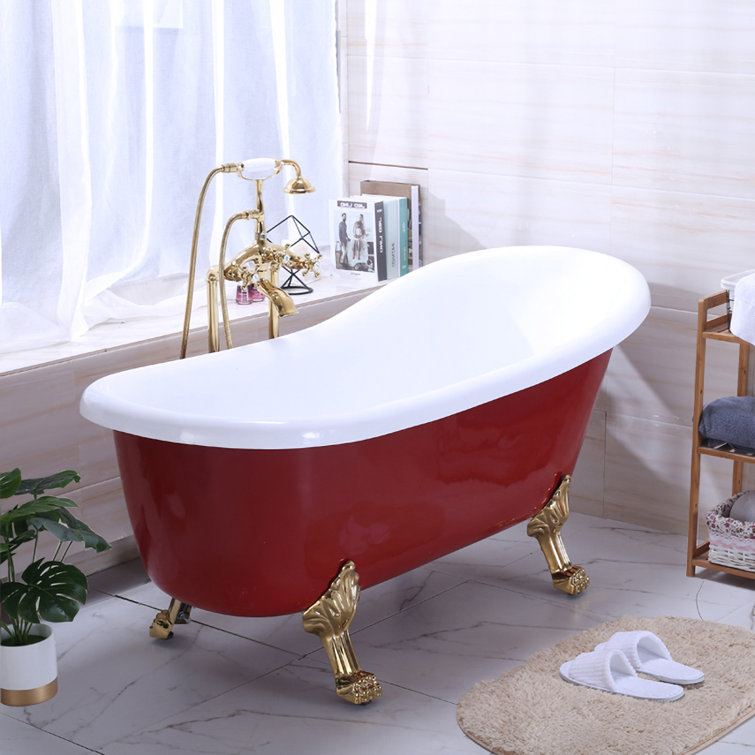 67" Red and White Acrylic Clawfoot Soaking Bathtub