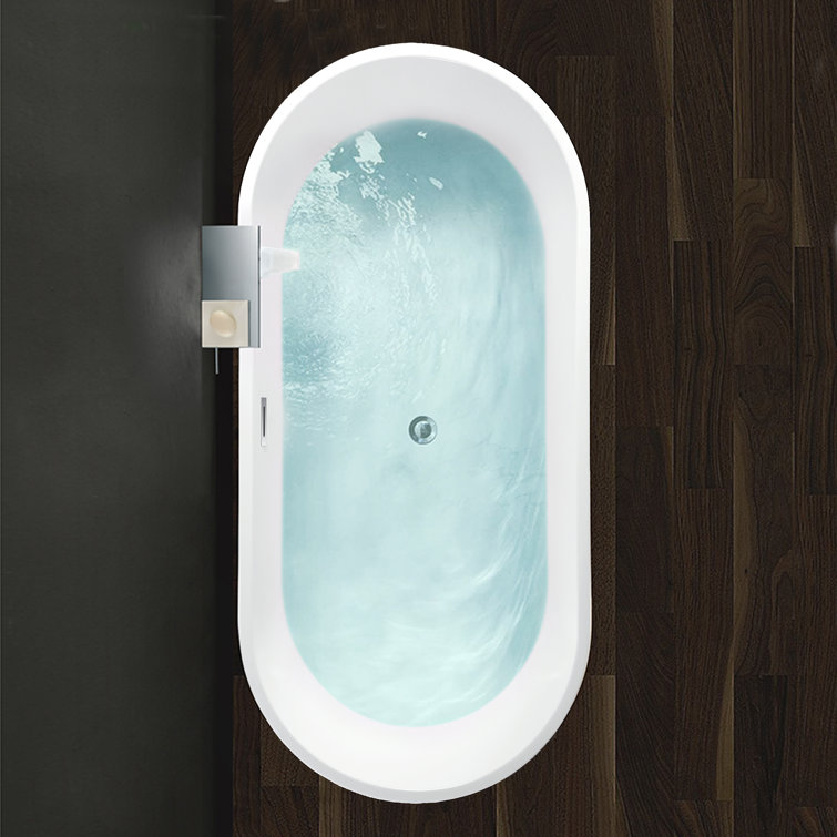 White Acrylic Freestanding Soaking Bathtub, 59"