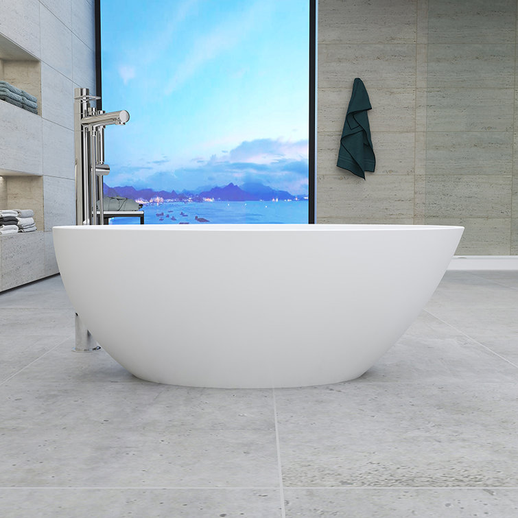 White Acrylic Freestanding Soaking Bathtub with Chrome Drain