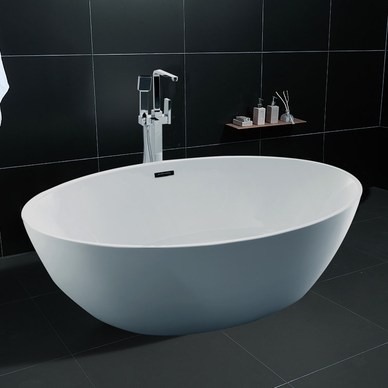White Acrylic Freestanding Soaking Bathtub with Chrome Drain