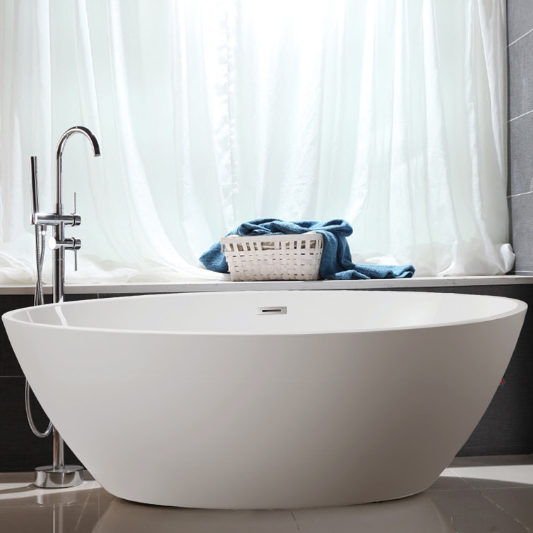 White Acrylic Freestanding Soaking Bathtub with Chrome Drain