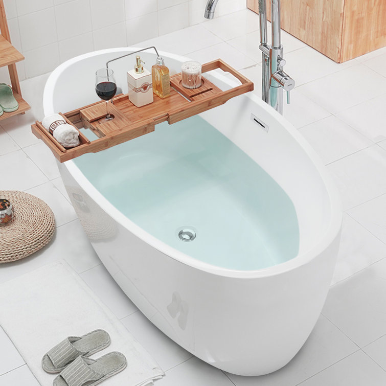 White Acrylic Freestanding Soaking Bathtub with Chrome Drain