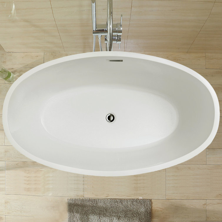 White Acrylic Freestanding Soaking Bathtub with Chrome Drain